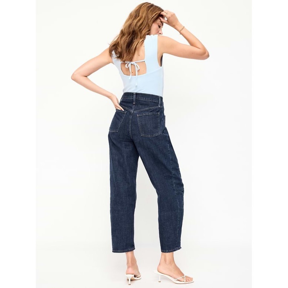 Old Navy Womens High-Rise Barrel Leg Jeans Dark Wash Denim Size 16 - Picture 2 of 6